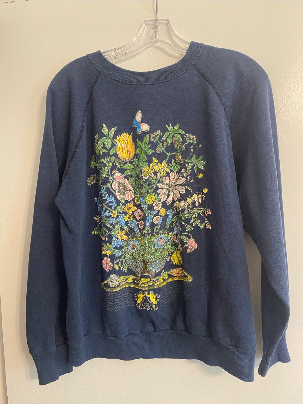 Vintage 1990’s Floral Flower Tultex Navy Oversized Crewneck Sweatshirt - Size M